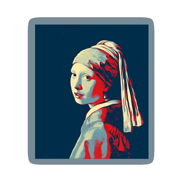 Girl with a Pearl Earring  Painting by Johannes Vermeer - Obama colors by Walters Mom