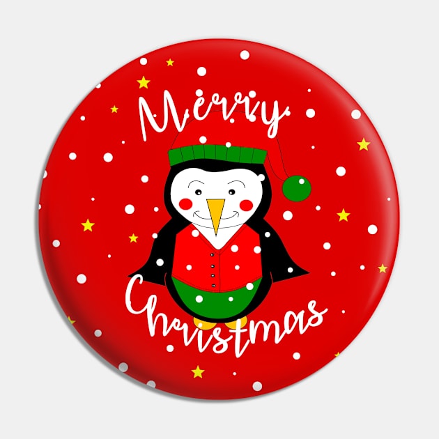 MERRY Christmas Penguin Pin by SartorisArt1