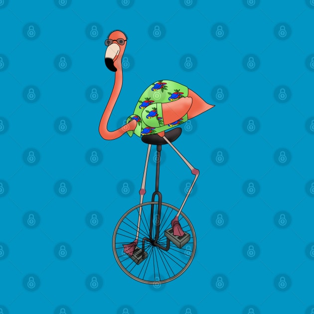 Unicycle pink flamingo by SnailAndCo