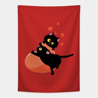 Black cat couple and heart Tapestry