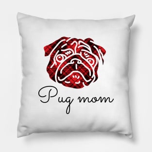 Pug Mom Red Plaid Pillow