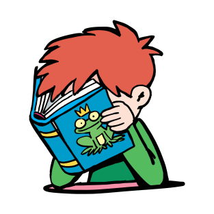 boy with his head in a book reads a fairy tale about a frog prince T-Shirt