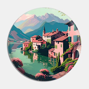 Pastel Mountain Lake Town Pin