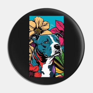 American Staffordshire Terrier PitBull Dog Vibrant Tropical Flower Tall Retro Vintage Digital Pop Art Portrait 2 Pin