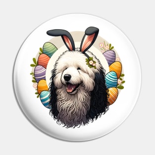 Puli Enjoys Easter with Bunny Ears and Colorful Eggs Pin