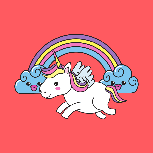 Cute Little Unicorn With Heart, Line Drawing White, Pink, Purple, Green & Yellow by Vegan Squad