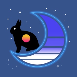 Synthwave Rabbit in the Moon (transparent) T-Shirt