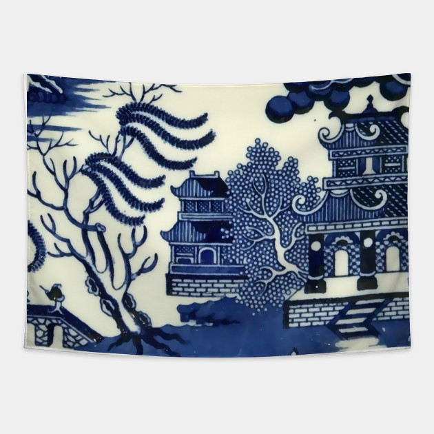 Antique willow ware oriental toile Antique Willoware China Pottery Delft Tapestry TeePublic