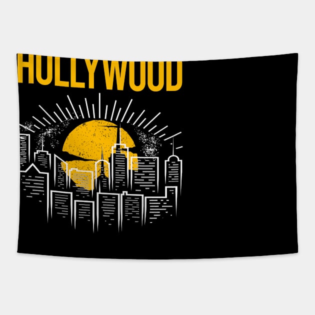 Yellow Moon Hollywood Tapestry by flaskoverhand