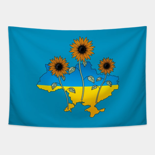 Ukraine map nature with sunflowers and love Tapestry by Polikarp308