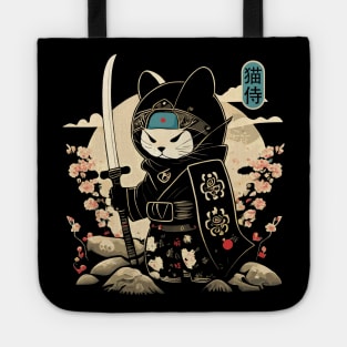 Japanese Samurai Cat Tattoo, Kawaii Ninja Cat Tote