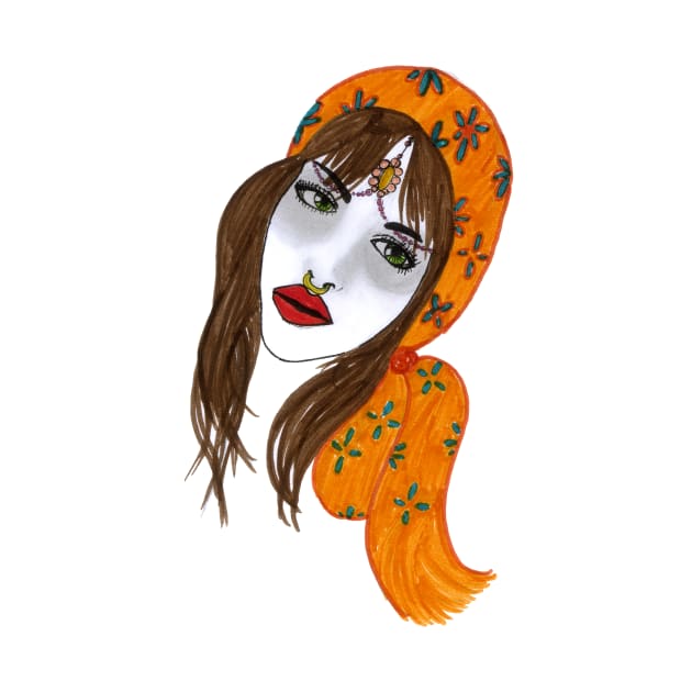 Orange Head Wrap Nose Ring Girl by BalumbaArt