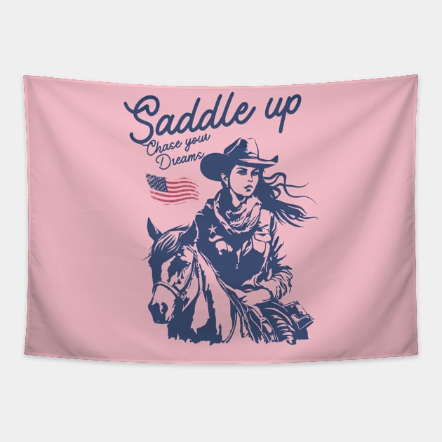 Saddle Up & Chase Your Dreams Tapestry by NomiCrafts