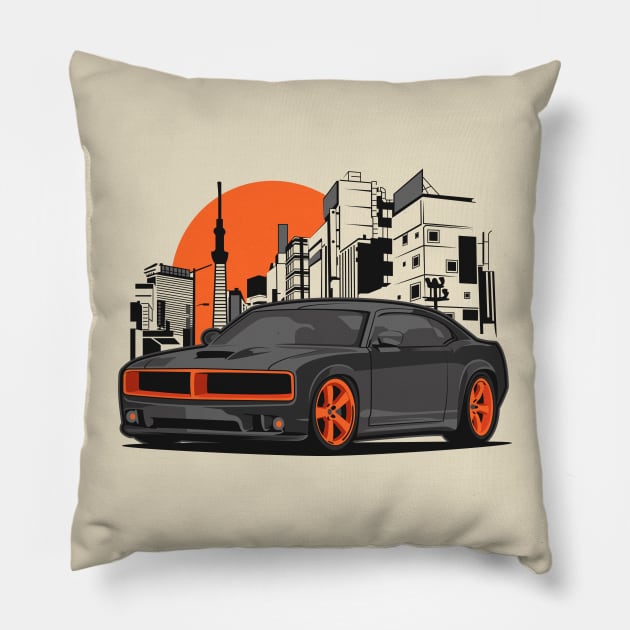 Charger Orange Pillow by AttireCafe