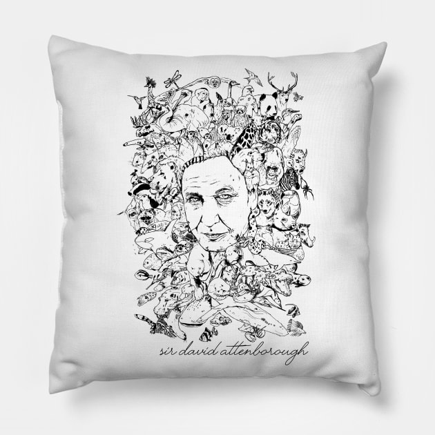 Attenborough's Animals (Text) Pillow by TMW Design