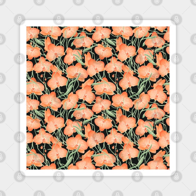 Orange Orchid Pattern Magnet by paintingbetweenbooks