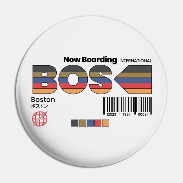 Vintage Boston BOS Airport Label Retro Travel Pin by Now Boarding