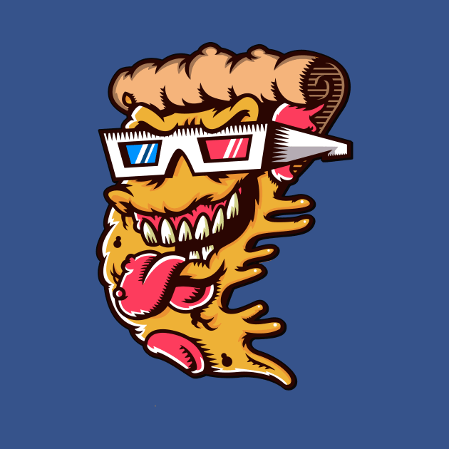 Retro Cartoon Pizza with 3D Glasses by SLAG_Creative