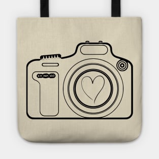 Camera Sketch in Black and White with a Heart Tote