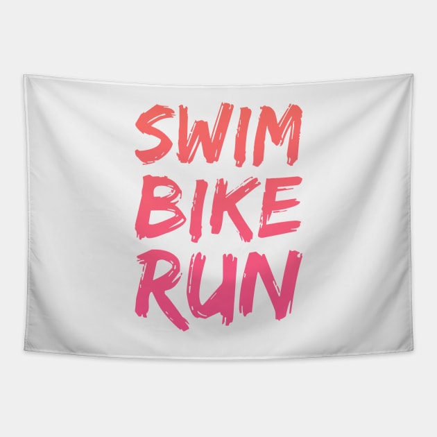 Swim Bike Run design Tapestry by Triathlon and Sport fun
