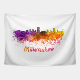 Milwaukee skyline in watercolor Tapestry