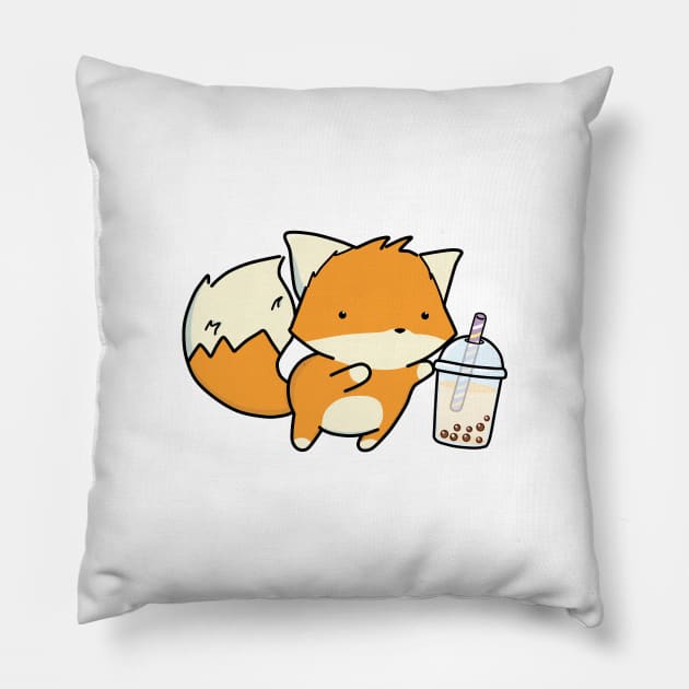 Little Fox Loves Boba! Pillow by SirBobalot