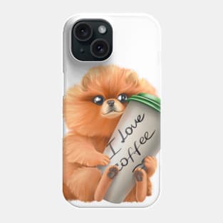 Cute dog of breed Spitz with a cup of coffee. Phone Case