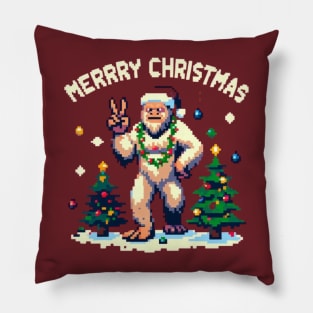 Merry Christmas Yeti Pixel Art Pillow