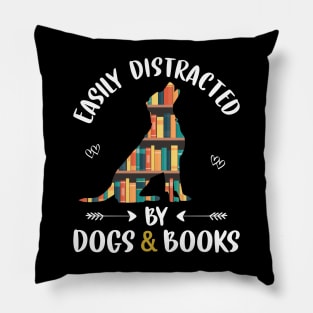 Easily Distracted By Dog And Books Funny Reading Lover Girls Pillow