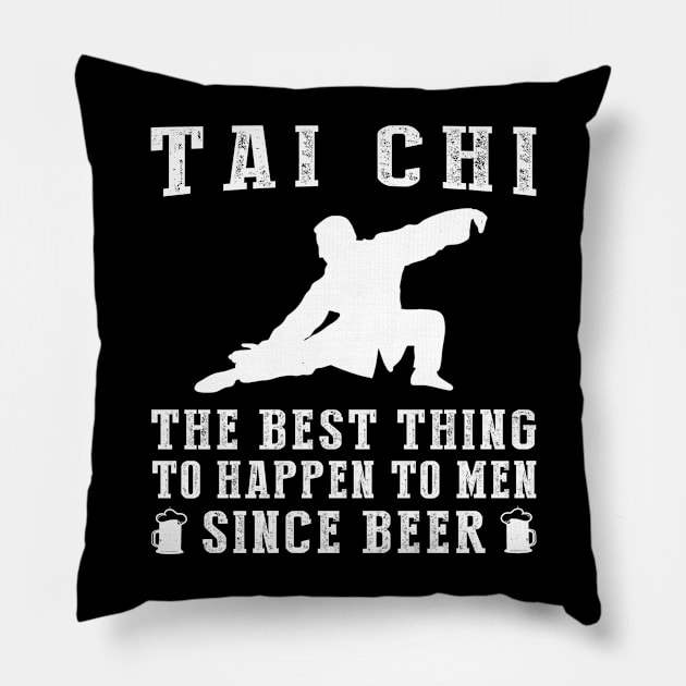 Flow and Sip: 'Tai-Chi - Better Than Beer & Wine' Funny T-Shirt Pillow by MKGift