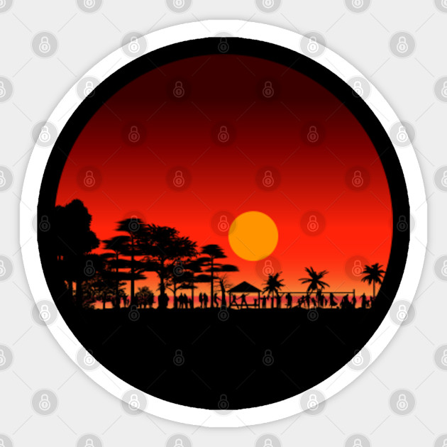 Sunset Landscape Beach Landscape Painting Sticker Teepublic