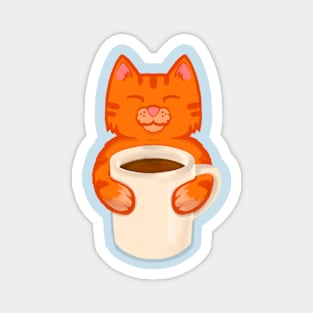 Orange Cat drinking Coffee Magnet