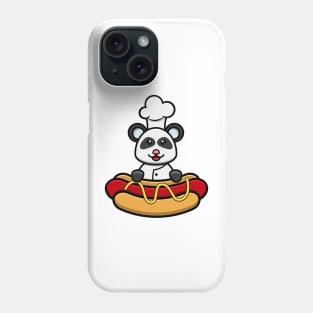 Sticker and Label Of Cute Baby Chef Panda On Hot Dog Phone Case