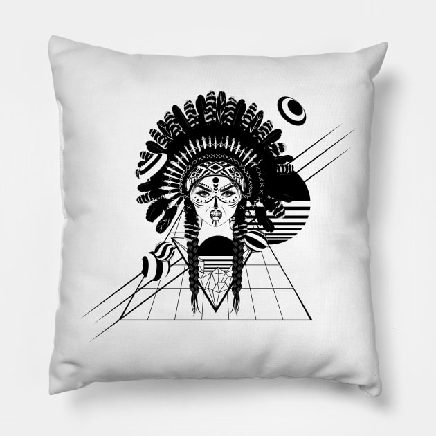 Angry indian female warrior Pillow by AnnArtshock