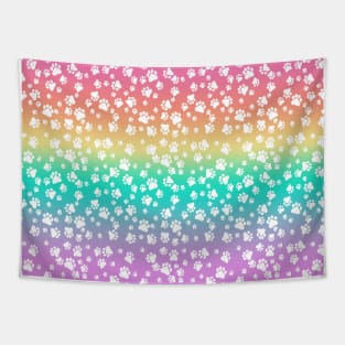Pride Pastel Rainbow  with White Paw Prints Graphic Design Tapestry