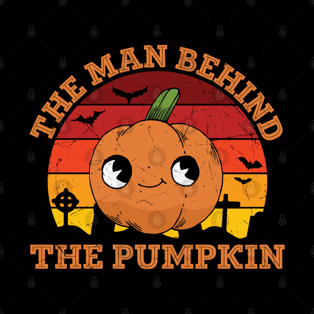 The man behind the pumpkin funny pumpkin with a smirk dad to be baby reveal pregnancy halloween gift for men by BadDesignCo