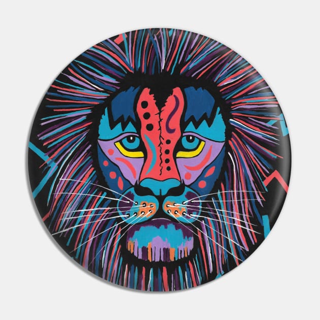 TRIBAL Lion  Lover Acrylic Painting Pin by SartorisArt1