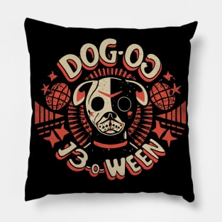 Dog Wearing Jason Facemask Halloween Vintage "DOG O WEEN" Pillow