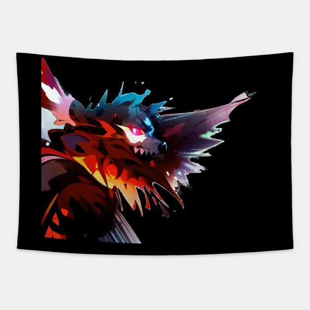 Demonic Wolf Right Wing Tapestry by gkillerb