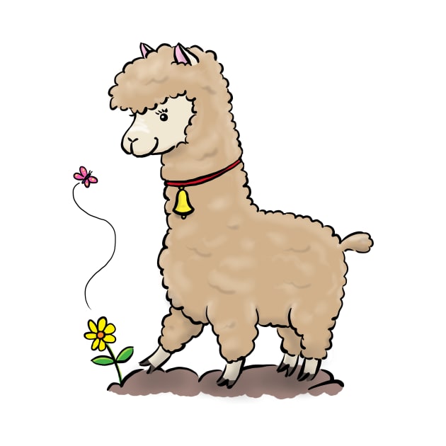 Cute alpaca and butterfly cartoon illustration by FrogFactory