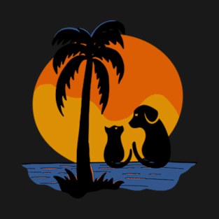 sunset with dog and cat -cat shirt-dog shirt T-Shirt