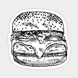 Hand Drawn burger doodle. Sketch style icon. Magnet