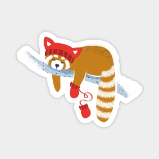 Cute red panda sleeping and wearing red gloves // spot illustration Magnet