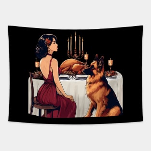 Lady And German Shepherd Thanksgiving Tapestry