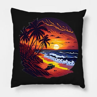 majestic vibrant color magnificent sunset beach Pillow