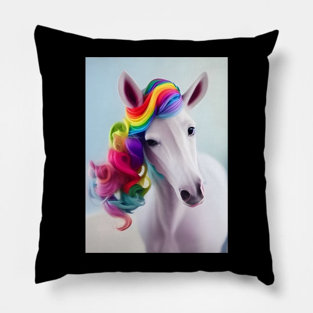 Cute Rainbow Haired Horse Pillow by TshirtLABS