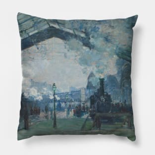 Arrival of the Normandy Train, Gare Saint-Lazare by Claude Monet Pillow