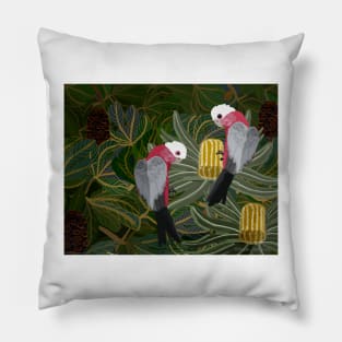 Galahs with Golden Banksias and Seed Pods Pillow