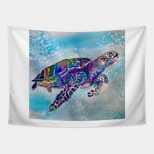 Colorful Sea Turtle Ocean Watercolor Tapestry