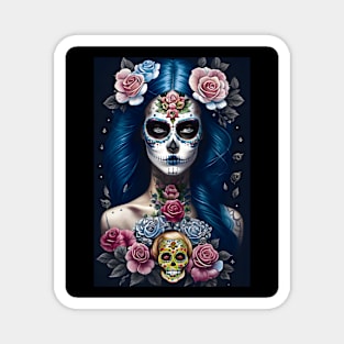 Sugar Skull Art - Striking Woman in Skull Makeup Magnet